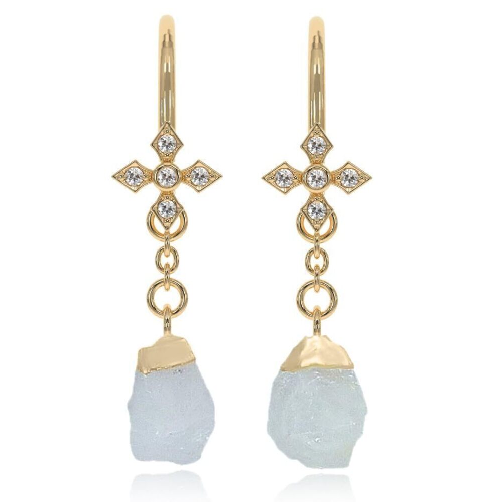7900 Moonstone Earrings Raw Stone Dangle Drop Shape - 18K Gold Vermeil
